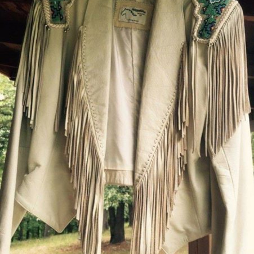 Leather jacket fringe beaded